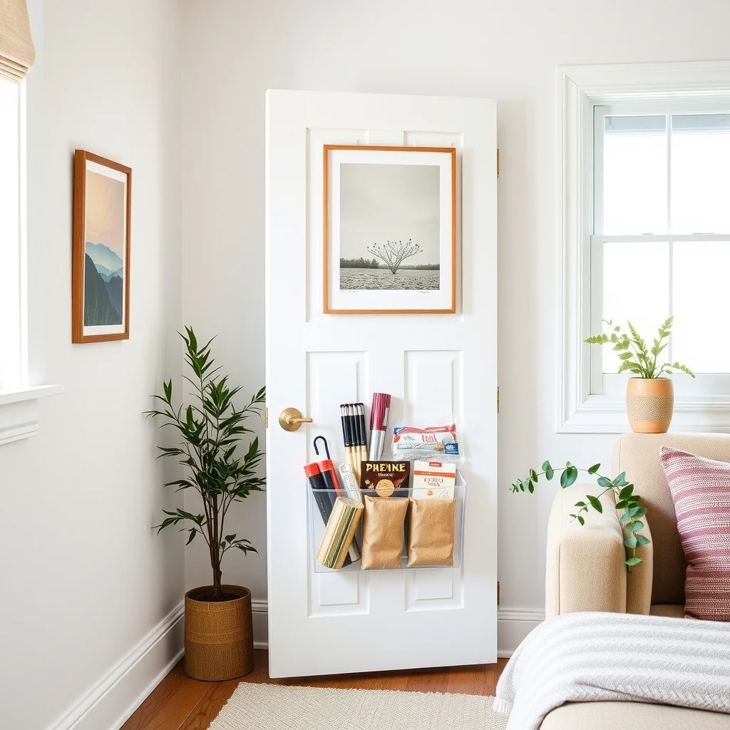 Space-Saving Food Container Storage for Small Cabinets interior: 5. Hang a Door‑Mounted Organizer for Bags and Wraps - Clear, zip‑top bags, aluminum foil, and cling film often end up tangled on countertops. A slim organizer that clips onto the inside of a cabinet door provides dedicated pockets for each type of wrap, keeping