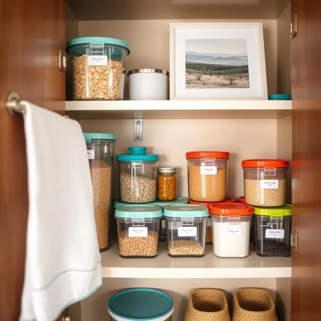 Space-Saving Food Container Storage for Small Cabinets interior: 7. Adopt a Simple Labeling System with Color‑Coded Lids - Even the most thoughtfully arranged cabinet can become confusing without clear identification. Using waterproof labels that match the hue of each container’s lid—soft teal for grains, warm amber for canned goods—creates a visual cue that