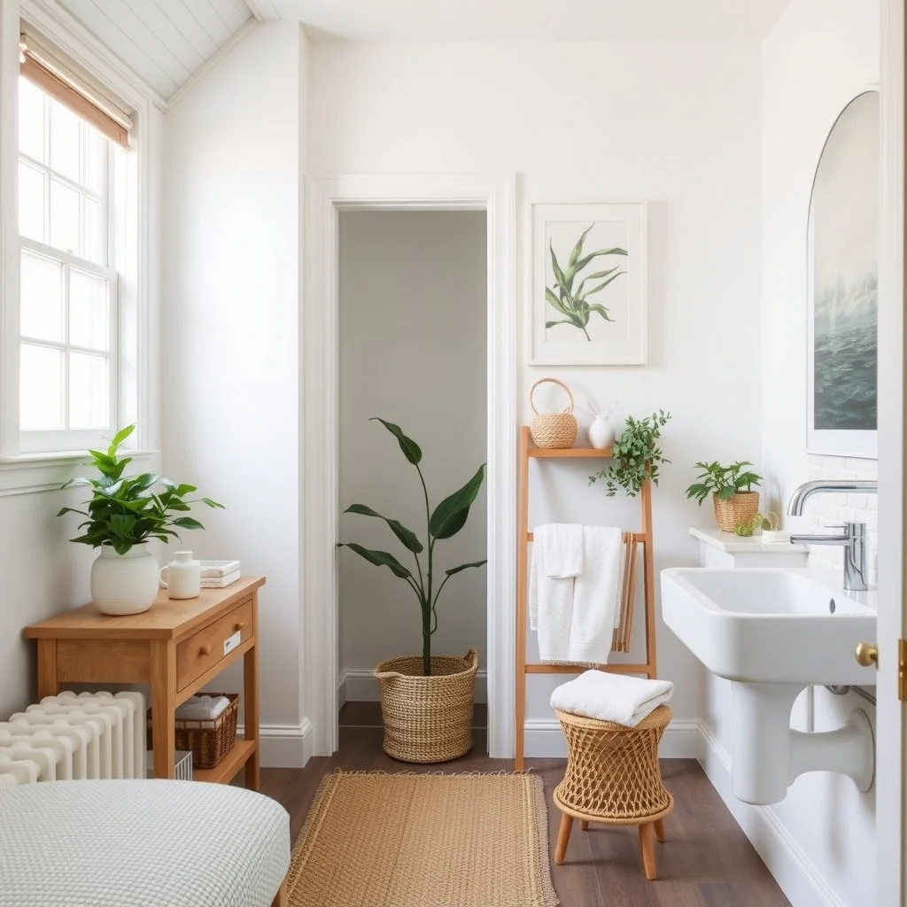 Space-Saving Towel Storage for a Narrow Bathroom interior: FAQ - How can I keep towels dry in a narrow bathroom? Hang towels on a surface that allows air to circulate, such as an over‑the‑door rack or a ladder shelf, and avoid stacking them in a