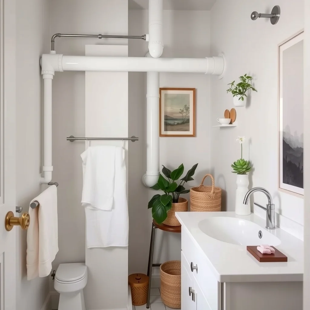 Under-Sink Bathroom Storage for Pipes and Awkward Spaces interior: 4. Adjustable Tension Rods for Vertical Storage - If the pipe cluster creates a vertical gap, a tension rod can act as a miniature clothesline for lightweight items. By placing a stainless‑steel rod between the underside of the vanity and the top of