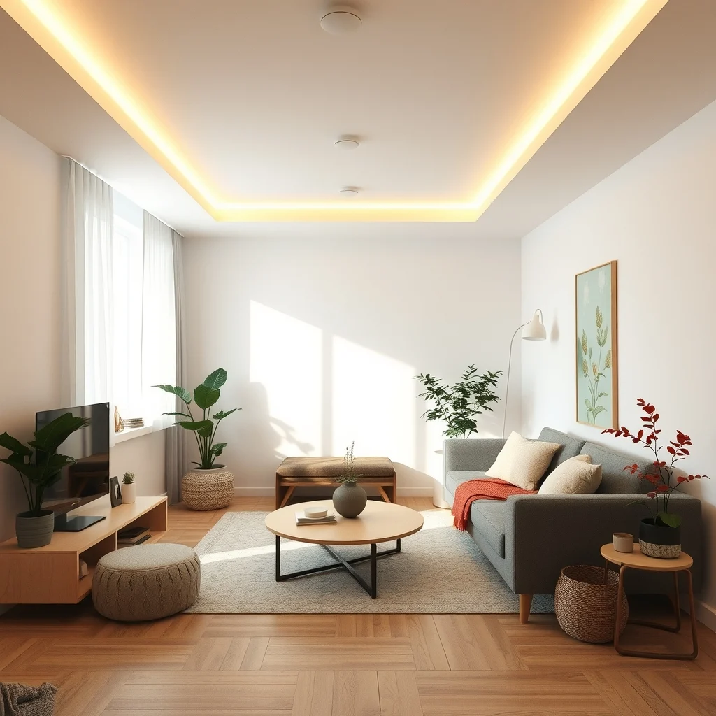 Warm recessed LED ceiling lights create an